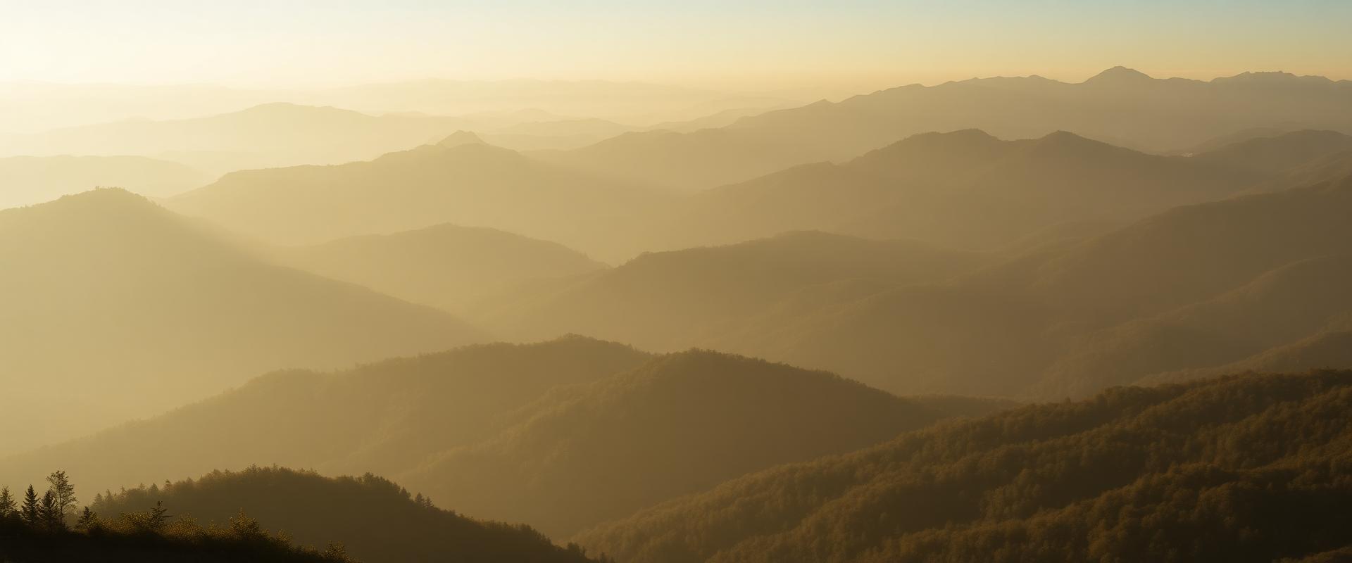 Misty mountain ridges at dawn