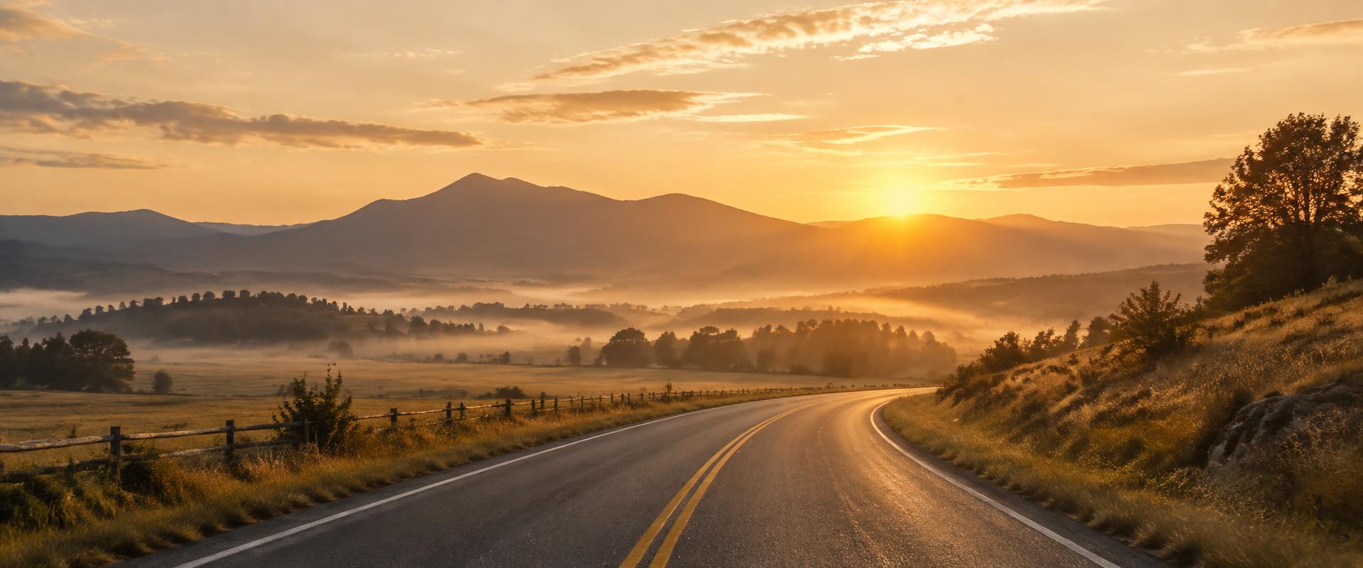 Misty mountain ridges at dawn