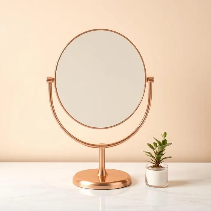 A vanity mirror with everyday skincare essentials